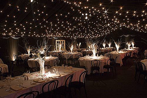 Marquee Hire With Black Walls And Star Effect Lighting