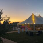 Sailcloth Celeste Pole Marquee by night